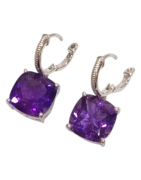 Boucles Améthyste Carrée Facettée Argent 925 Ciselé
