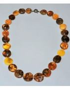 Collier Ambre Baltique Multicolore Pierres Rondes avec Fermoir 56 cm