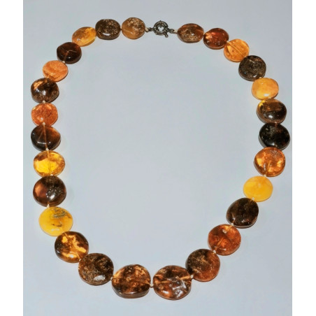 Collier Ambre Baltique Multicolore Pierres Rondes avec Fermoir 56 cm