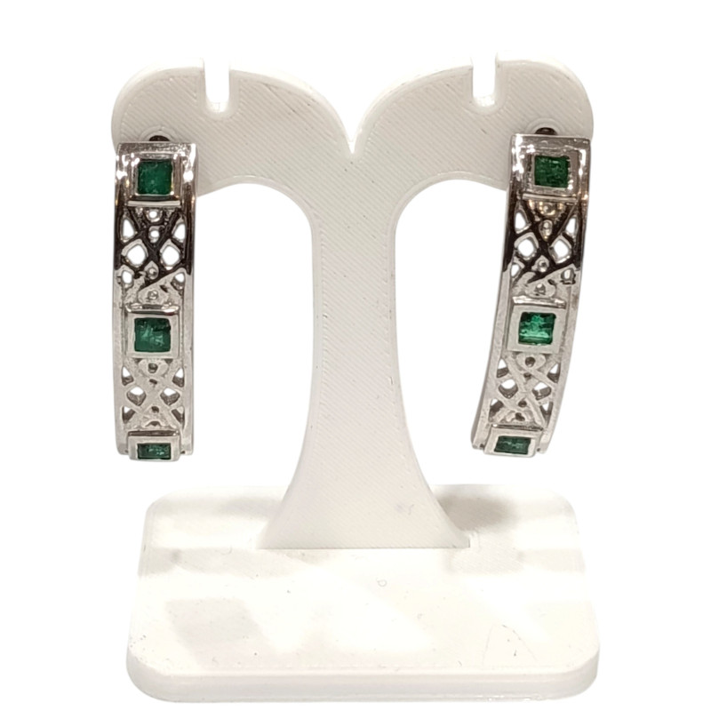 Boucles Emeraude Esméralda Carrée Facettée Argent 925