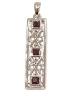 Pendentif Grenat Rouge Carré Facetté Argent 925