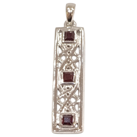 Pendentif Grenat Rouge Carré Facetté Argent 925