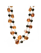 Collier Ambre et Hématite 6/10 mm Double Rangs Maillons Cuivre L100+ 5 cm