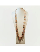 Collier Ambre et Hématite 6/10 mm Double Rangs Maillons Cuivre L100+ 5 cm