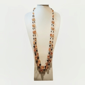 Collier Ambre et Hématite 6/10 mm Double Rangs Maillons Cuivre L100+ 5 cm