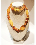 Collier Ambre Baltique Baroque et Pierres Polies L45cm Fermoir
