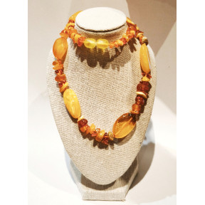 Collier Ambre Baltique Baroque et Pierres Polies L45cm Fermoir