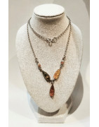 Collier Ambre Baltique et Ambre Vert Argent 925 L46cm