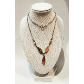 Collier Ambre Baltique et Ambre Vert Argent 925 L46cm