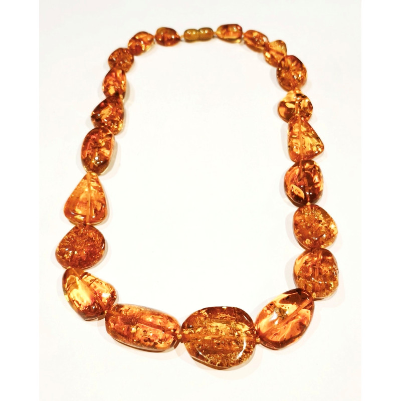 Collier Ambre Baltique Cognac avec Fermoir L49 cm
