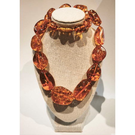 Collier Ambre Baltique Cognac avec Fermoir L49 cm