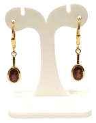 Boucles Grenat Rouge Ovale Facetté Argent 925 Plaqué Or "Vermeil"