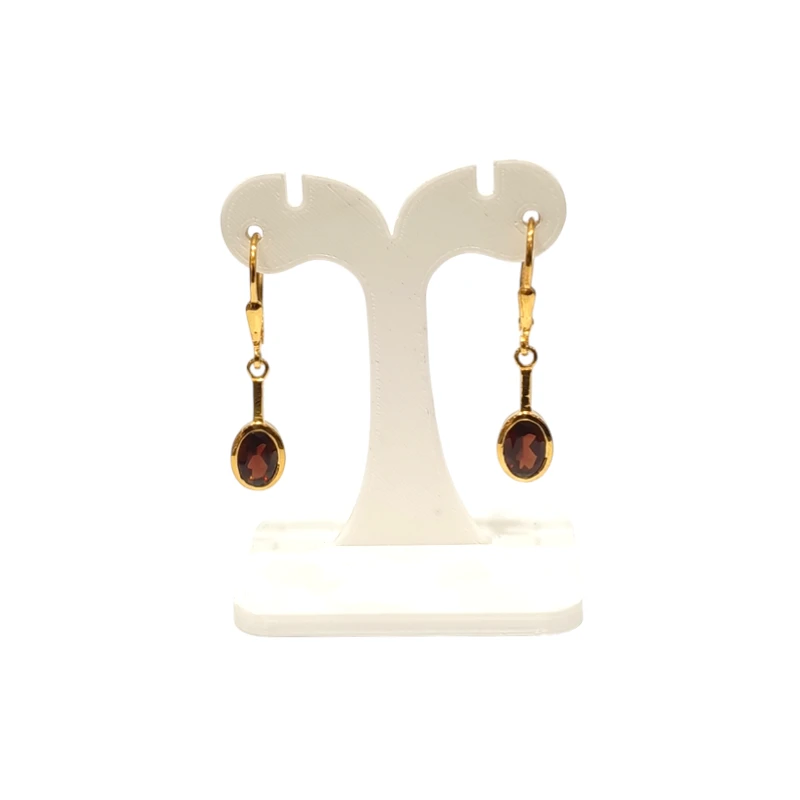 Boucles Grenat Rouge Ovale Facetté Argent 925 Plaqué Or "Vermeil"