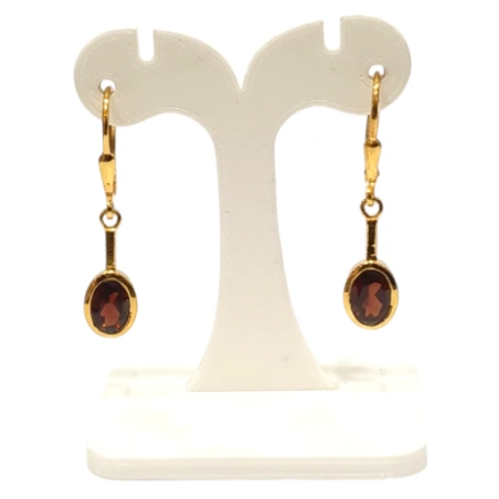 Boucles Grenat Rouge Ovale Facetté Argent 925 Plaqué Or "Vermeil"