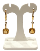 Boucles Citrine Carrée Facettée Argent 925 Plaqué Or "Vermeil"