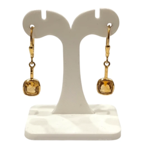Boucles Citrine Carrée Facettée Argent 925 Plaqué Or "Vermeil"