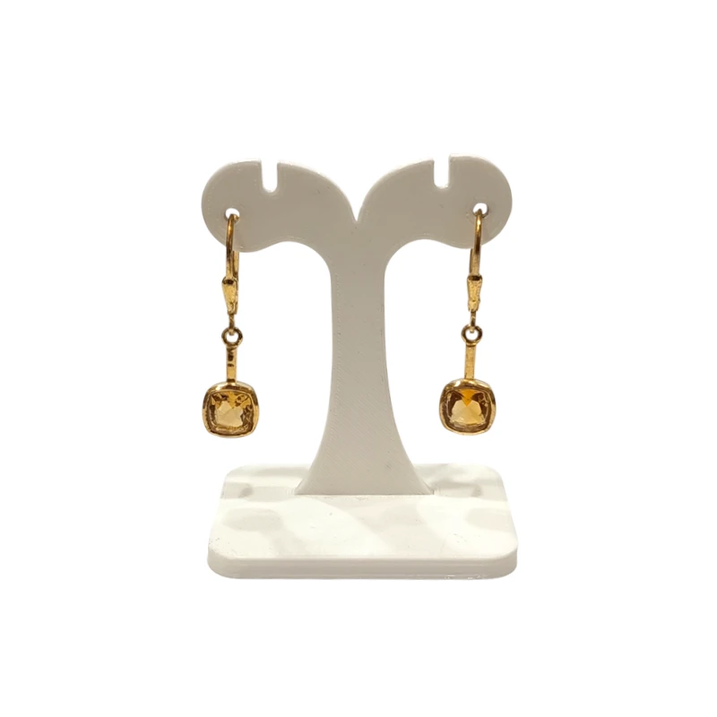Boucles Citrine Carrée Facettée Argent 925 Plaqué Or "Vermeil"