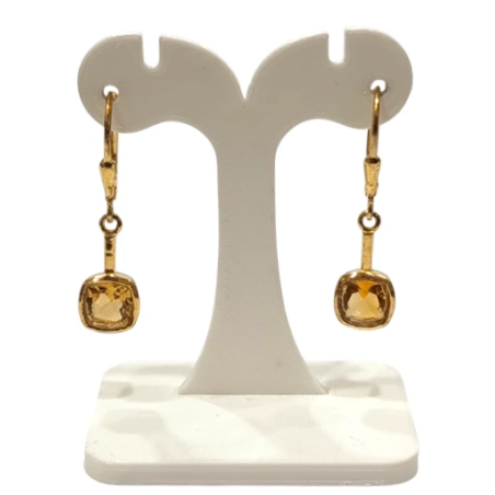 Boucles Citrine Carrée Facettée Argent 925 Plaqué Or "Vermeil"