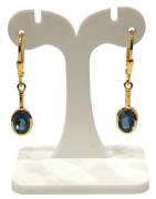 Boucles Topaza Bleue de Londres Ovale Facettée Argent 925 Plaqué Or "Vermeil"