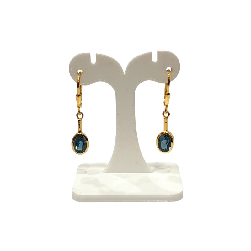 Boucles Topaza Bleue de Londres Ovale Facettée Argent 925 Plaqué Or "Vermeil"
