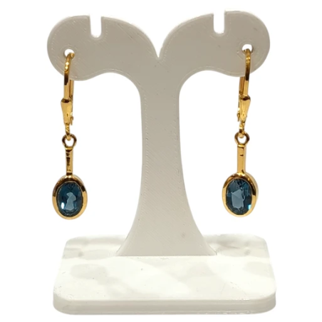 Boucles Topaza Bleue de Londres Ovale Facettée Argent 925 Plaqué Or "Vermeil"