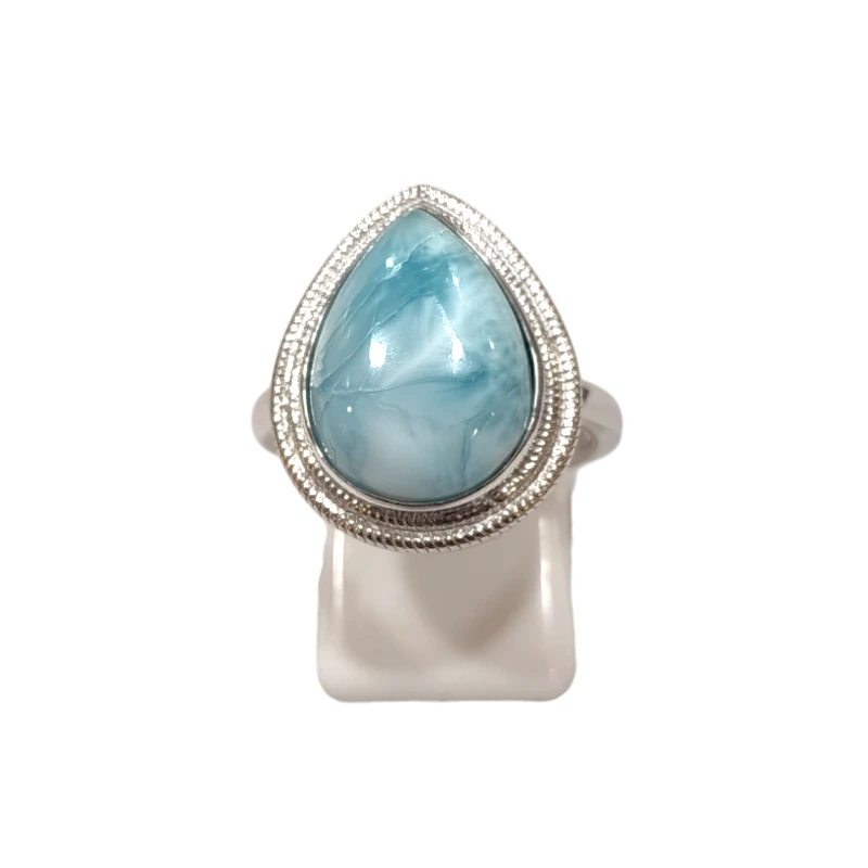 Bague Larimar Goutte Argent 925 Ciselé Taille 59