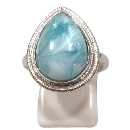 Bague Larimar Goutte Argent 925 Ciselé Taille 59