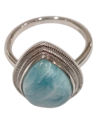 Bague Larimar Goutte Argent 925 Ciselé Taille 59