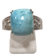 Bague Larimar Rectangulaire Argent 925 Ciselé Taille 59