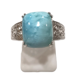 Bague Larimar Rectangulaire Argent 925 Ciselé Taille 59