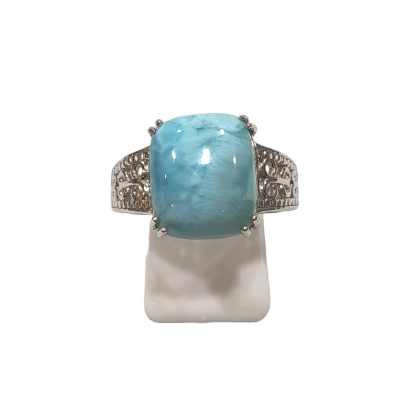 Bague Larimar Rectangulaire Argent 925 Ciselé Taille 59
