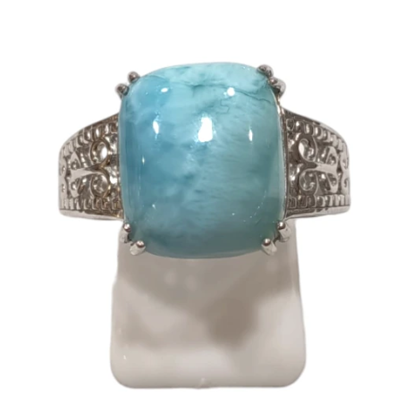 Bague Larimar Rectangulaire Argent 925 Ciselé Taille 59