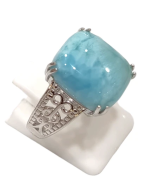 Bague Larimar Rectangulaire Argent 925 Ciselé Taille 59