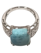 Bague Larimar Rectangulaire Argent 925 Ciselé Taille 59