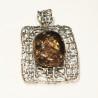 Pendentif Ambre Vert Argent 925 50x36 mm