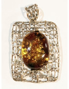 Pendentif Ambre Vert Argent 925 50x36 mm