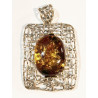 Pendentif Ambre Vert Argent 925 50x36 mm