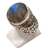 Bague Labradorite Ronde Facettée Argent 925 Ciselé Type Chevalière Taille 55