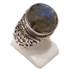 Bague Labradorite Ronde Facettée Argent 925 Ciselé Type Chevalière Taille 55