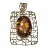 Pendentif Ambre Vert Argent 925 50x36 mm