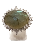 Bague Labradorite Ovale Facettée Topaze Blanche Facettée Argent 925 Taille 56