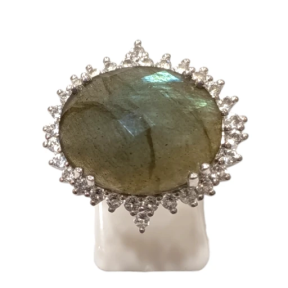Bague Labradorite Ovale Facettée Topaze Blanche Facettée Argent 925 Taille 56