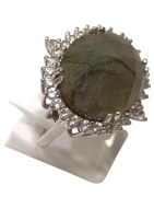 Bague Labradorite Ovale Facettée Topaze Blanche Facettée Argent 925 Taille 56