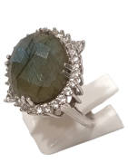 Bague Labradorite Ovale Facettée Topaze Blanche Facettée Argent 925 Taille 56