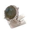 Bague Labradorite Ovale Facettée Topaze Blanche Facettée Argent 925 Taille 56