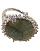 Bague Labradorite Ovale Facettée Topaze Blanche Facettée Argent 925 Taille 56