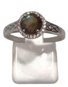 Bague Labradorite et Topaze Blanche Rondes Facettées Argent 925 Taille 58+