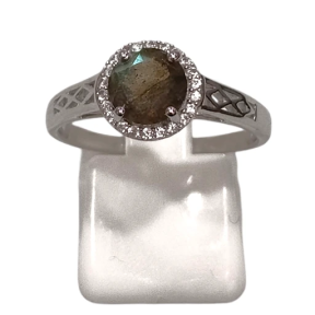 Bague Labradorite et Topaze Blanche Rondes Facettées Argent 925 Taille 58+