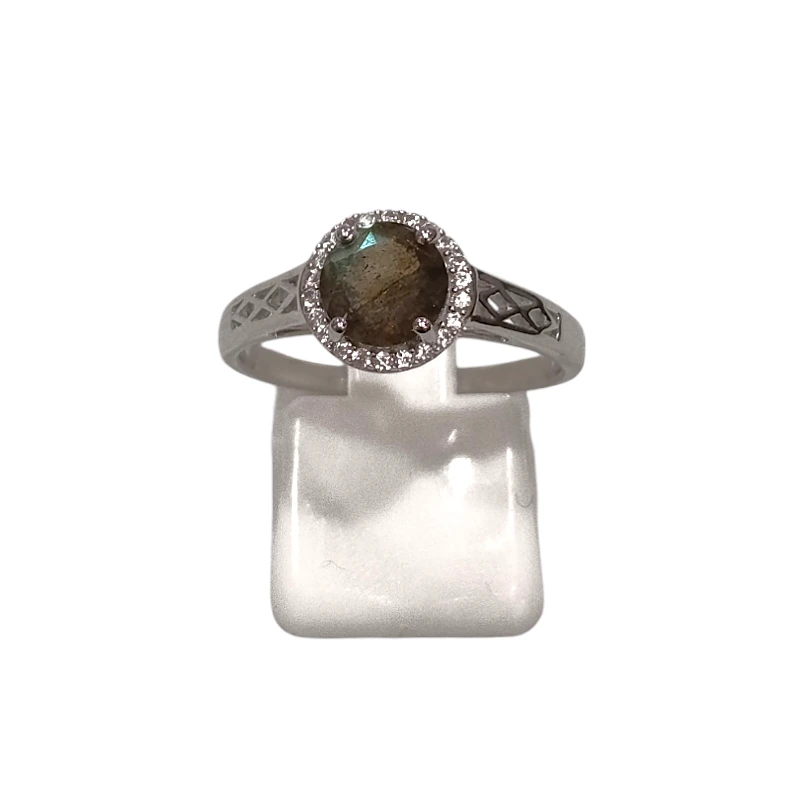 Bague Labradorite et Topaze Blanche Rondes Facettées Argent 925 Taille 58+