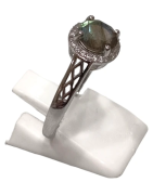 Bague Labradorite et Topaze Blanche Rondes Facettées Argent 925 Taille 58+